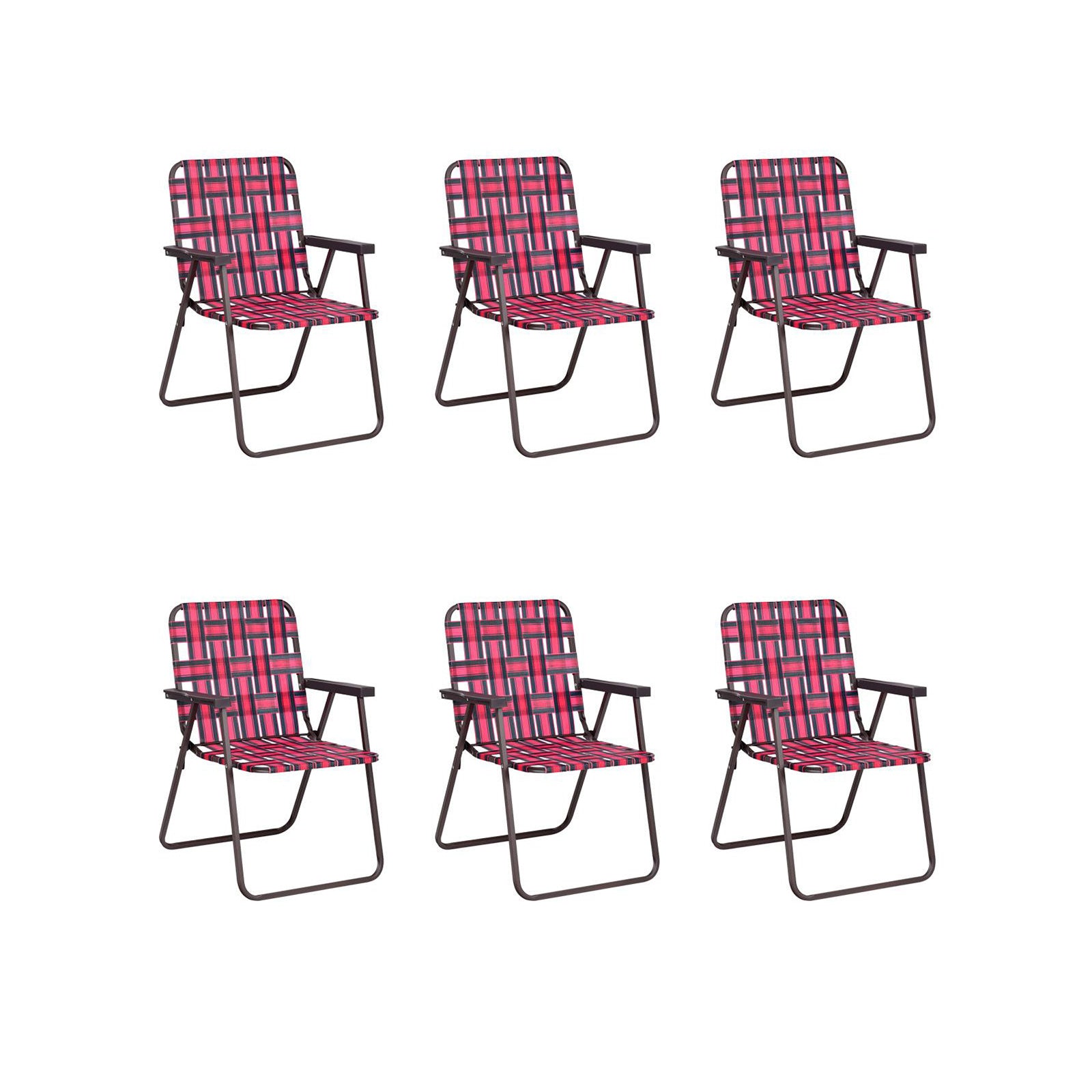 6 Pieces Folding Beach Chair Camping Lawn Webbing Chair-RedÂ