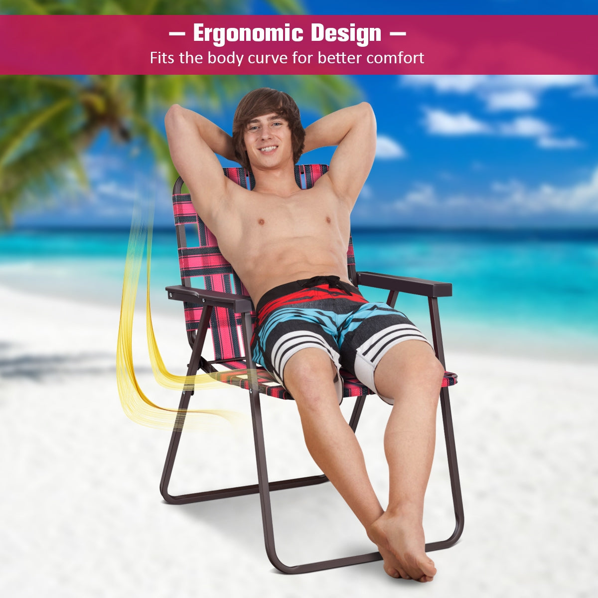 6 Pieces Folding Beach Chair Camping Lawn Webbing Chair-RedÂ