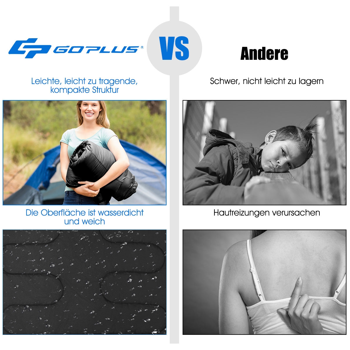 2 Person Waterproof Sleeping Bag with 2 Pillows-BlackÂ