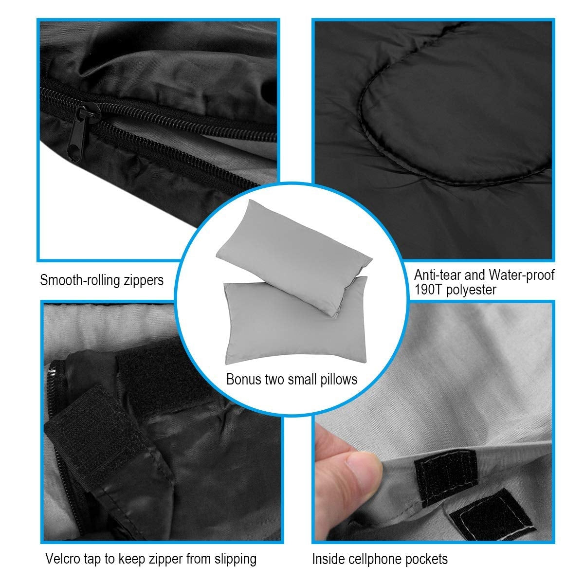 2 Person Waterproof Sleeping Bag with 2 Pillows-BlackÂ