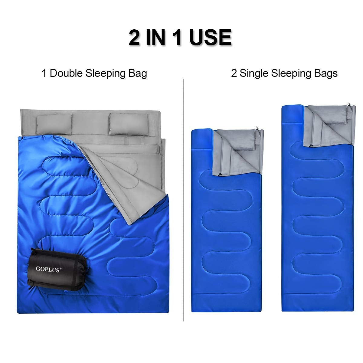 2 Person Waterproof Sleeping Bag with 2 Pillows-BlueÂ