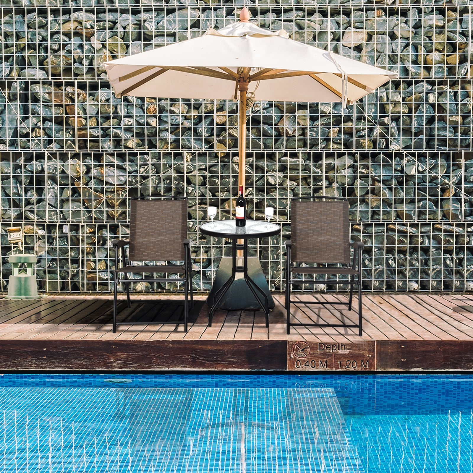 3 Pieces Bistro Patio Garden Furniture Set of Round Table and Folding ChairsÂ