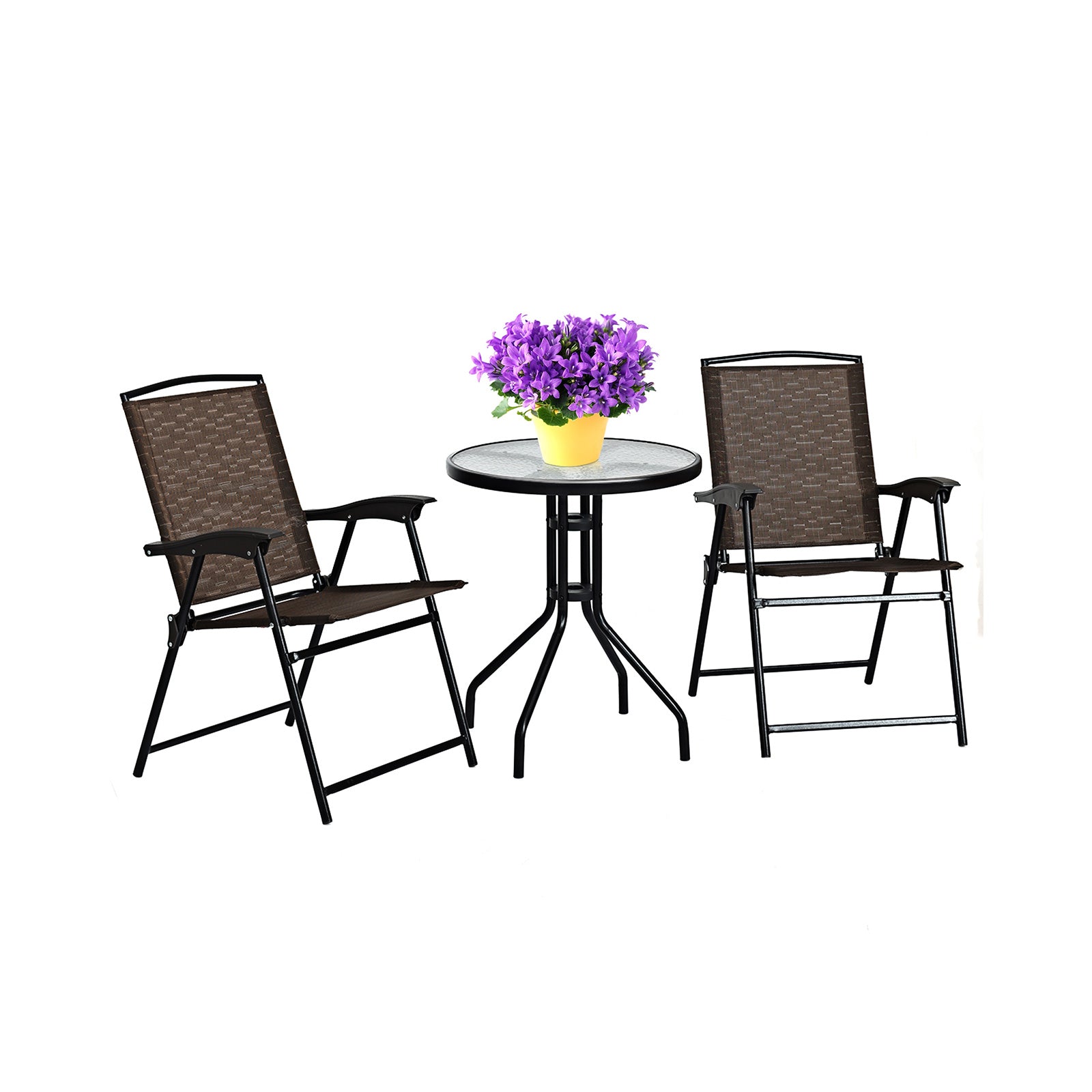 3 Pieces Bistro Patio Garden Furniture Set of Round Table and Folding ChairsÂ
