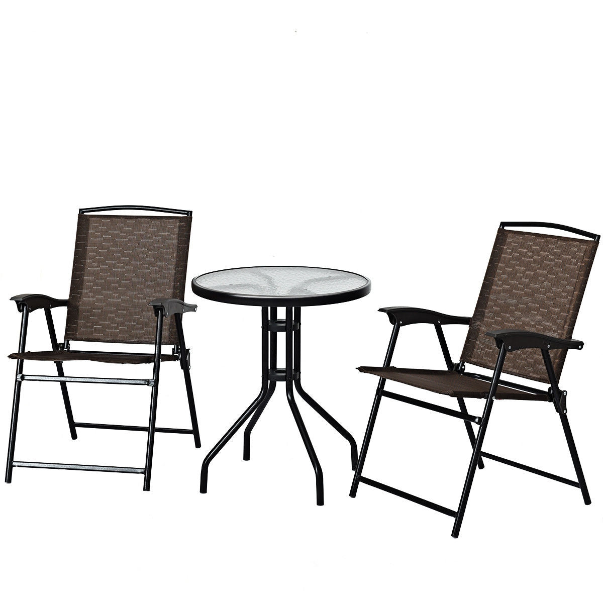 3 Pieces Bistro Patio Garden Furniture Set of Round Table and Folding ChairsÂ