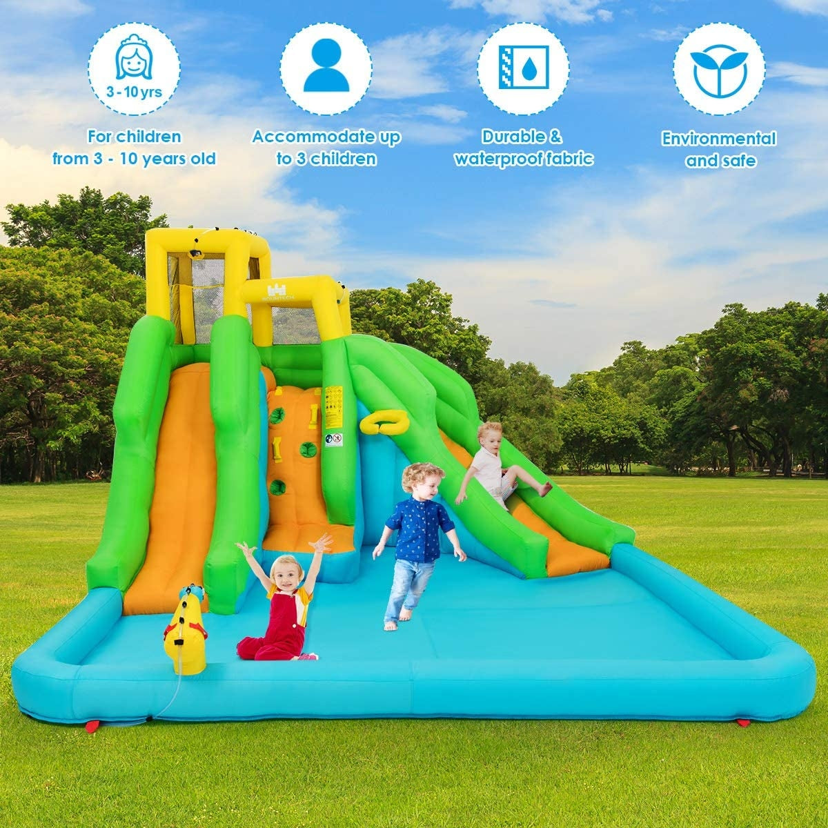Inflatable Water Park Bounce House with Climbing WallÂ