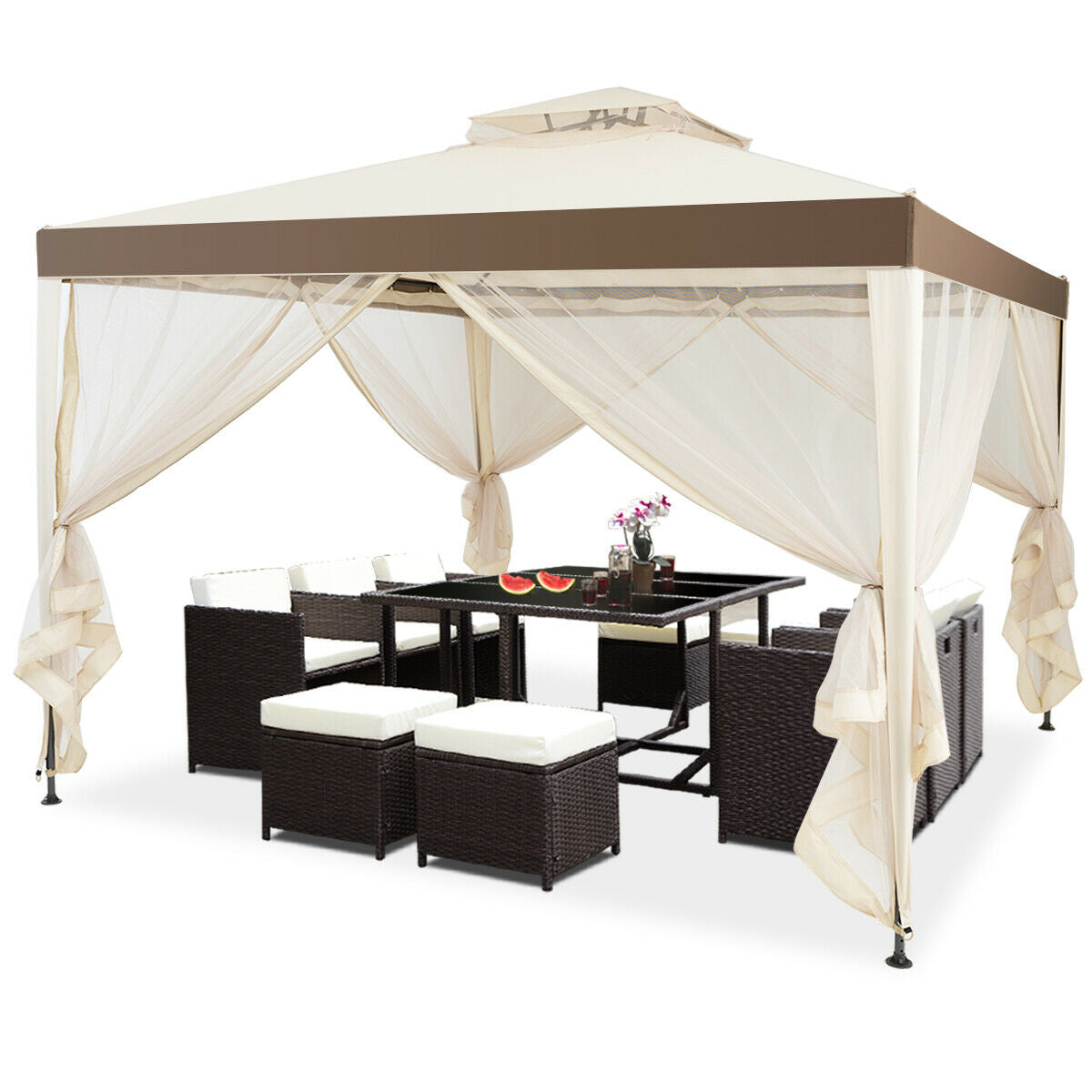 Canopy Gazebo Tent Shelter Garden Lawn Patio with Mosquito Netting-BeigeÂ
