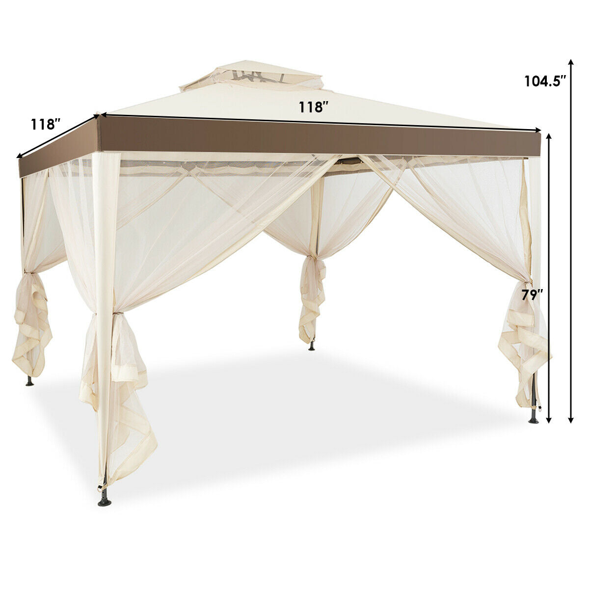 Canopy Gazebo Tent Shelter Garden Lawn Patio with Mosquito Netting-BeigeÂ