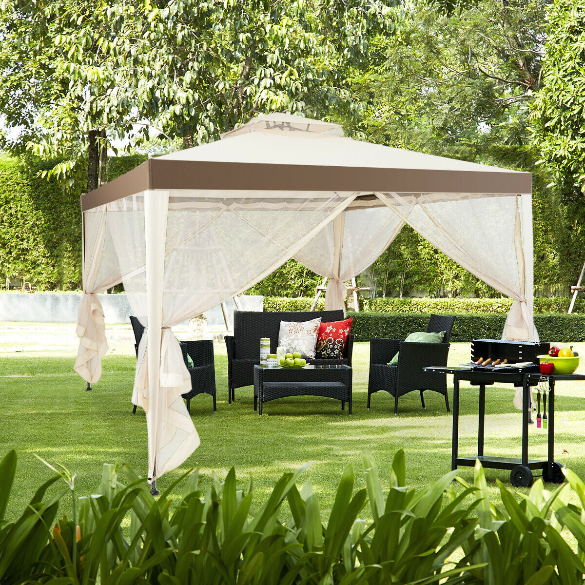 Canopy Gazebo Tent Shelter Garden Lawn Patio with Mosquito Netting-BeigeÂ
