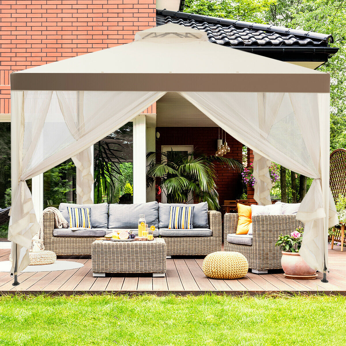 Canopy Gazebo Tent Shelter Garden Lawn Patio with Mosquito Netting-BeigeÂ