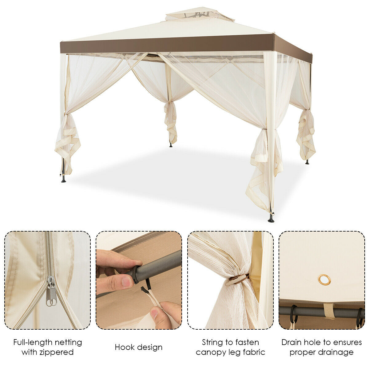 Canopy Gazebo Tent Shelter Garden Lawn Patio with Mosquito Netting-BeigeÂ
