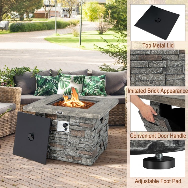 34.5 Inch Square Propane Gas Fire Pit Table with Lava Rock and PVC Cover