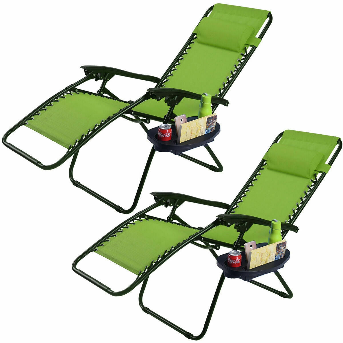 2 Pieces Folding Lounge Chair with Zero Gravity-GreenÂ