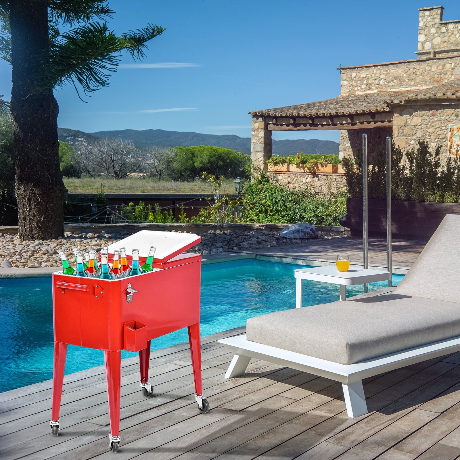 Red Portable Outdoor Patio Cooler CartÂ