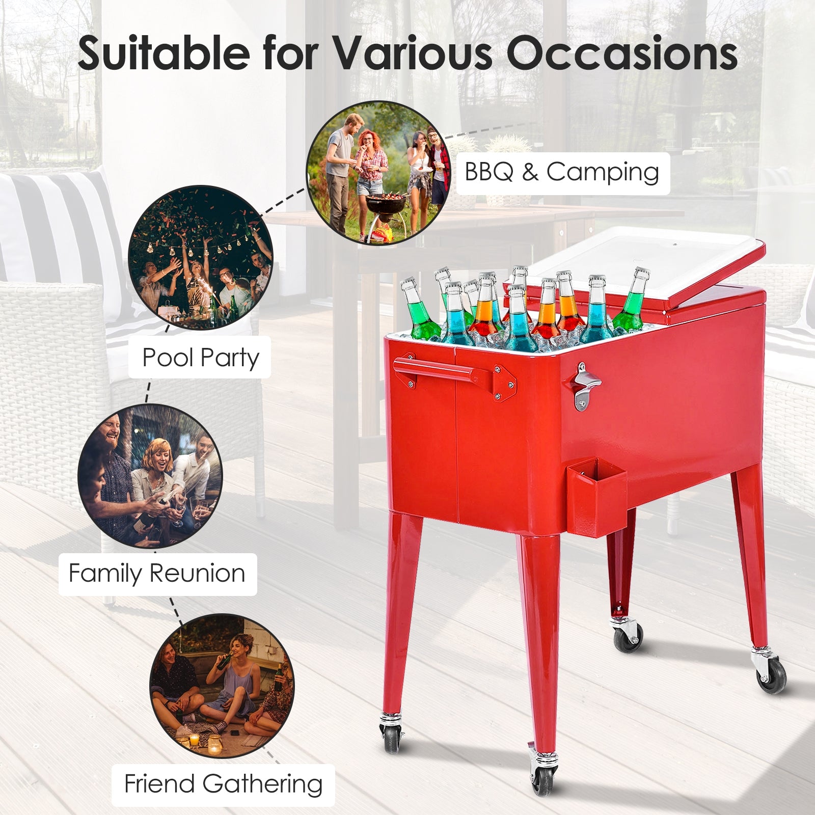 Red Portable Outdoor Patio Cooler CartÂ