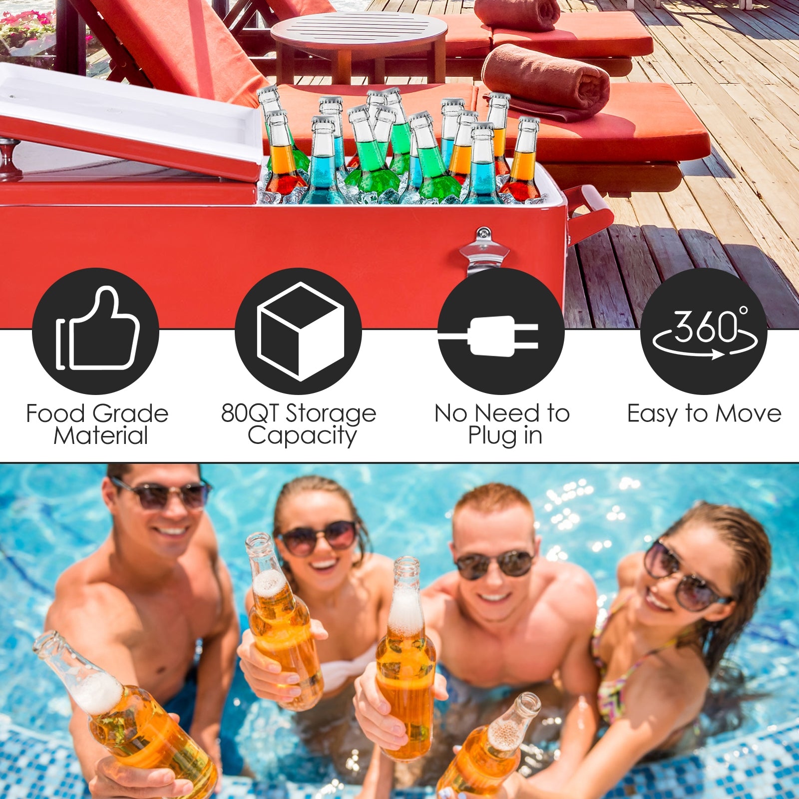 Red Portable Outdoor Patio Cooler CartÂ