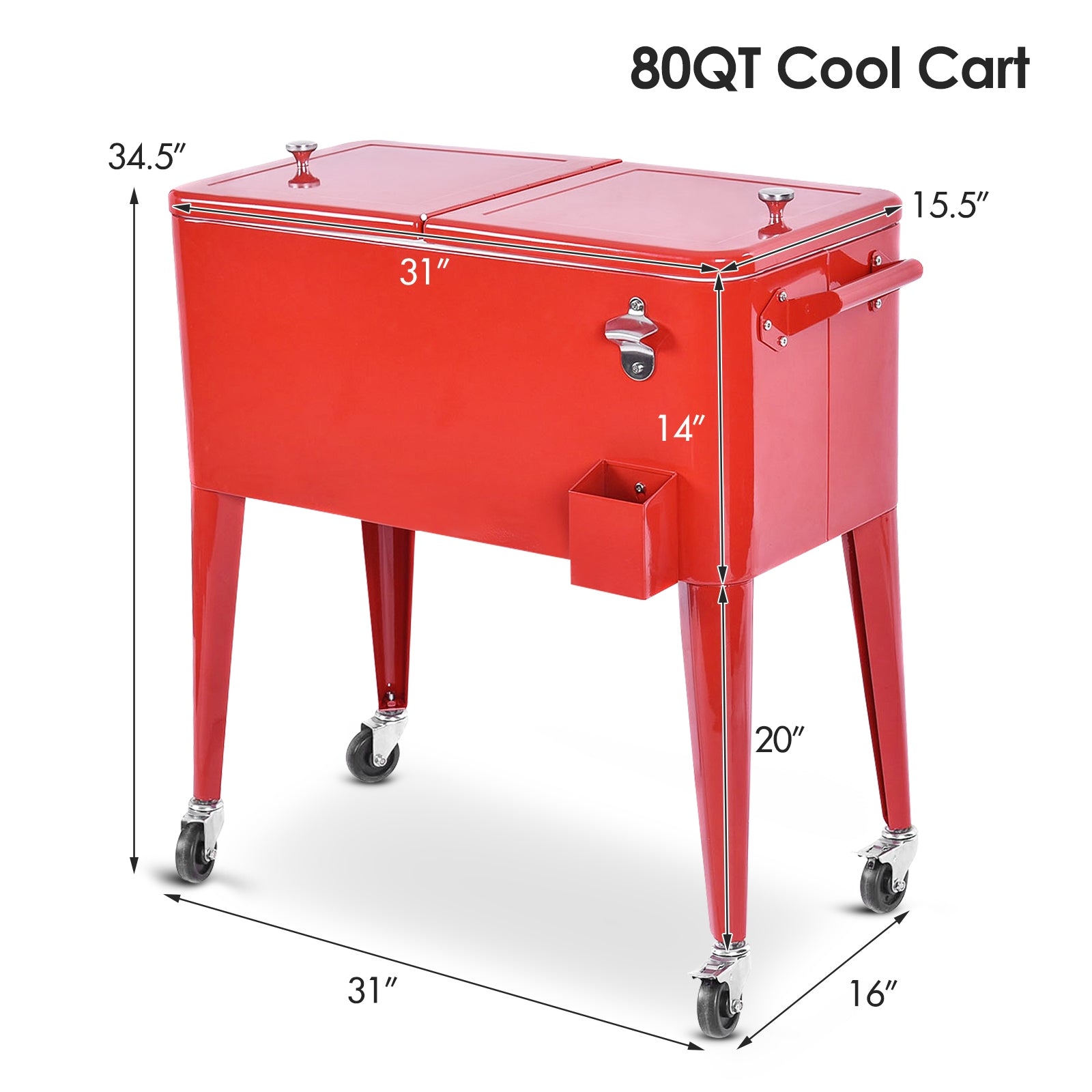 Red Portable Outdoor Patio Cooler CartÂ