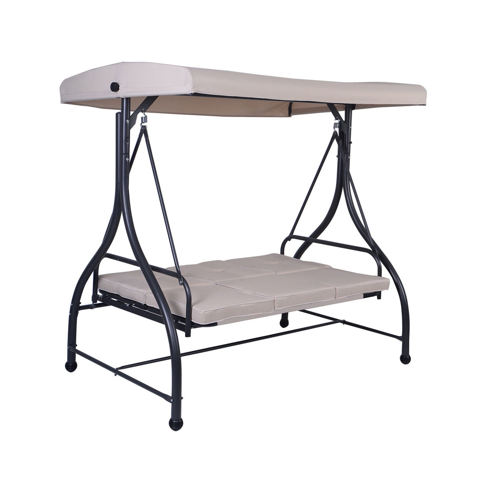 3 Seats Converting Outdoor Swing Canopy Hammock with Adjustable Tilt Canopy-BeigeÂ