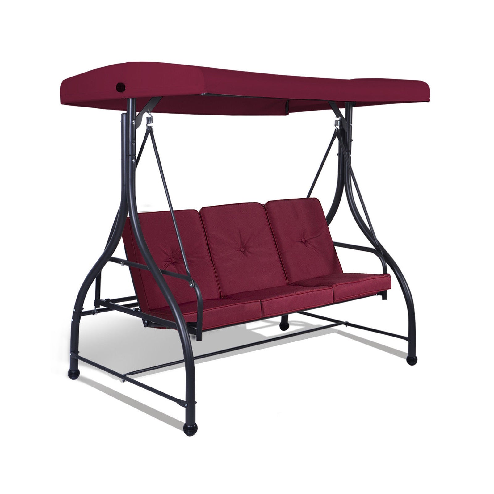 3 Seats Converting Outdoor Swing Canopy Hammock with Adjustable Tilt Canopy-WineÂ