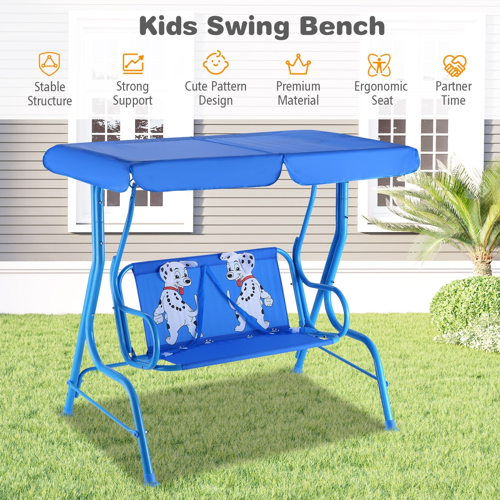 Outdoor Kids Patio Swing Bench with Canopy 2 SeatsÂ