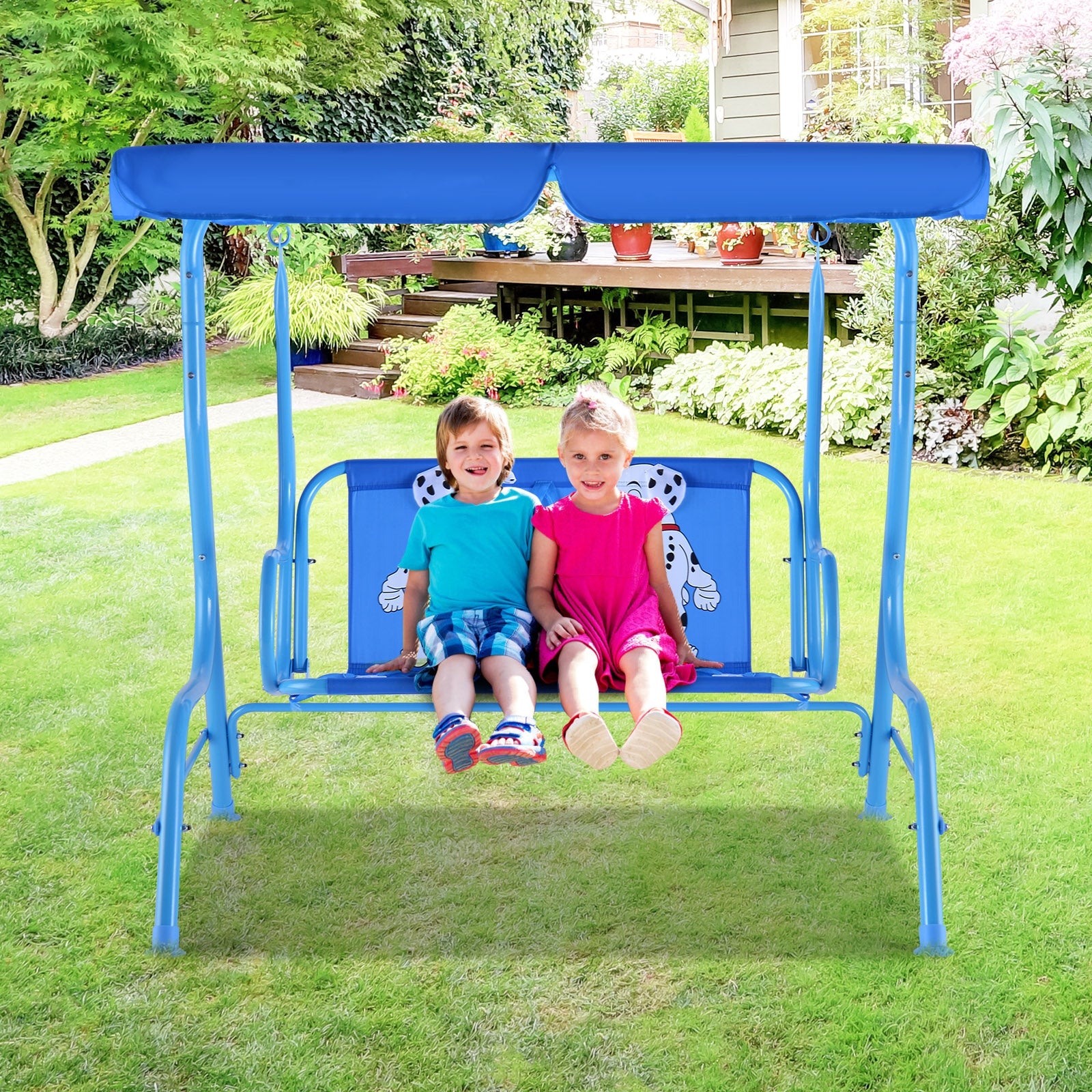 Outdoor Kids Patio Swing Bench with Canopy 2 SeatsÂ