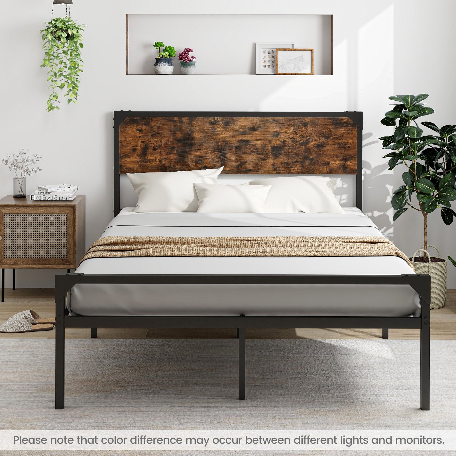 Platform Full/Queen Bed with Rustic Headboard and Footboard-Full Size