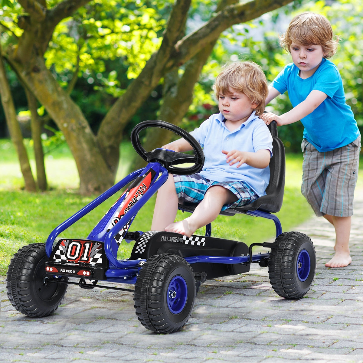 4 Wheel Pedal Powered Ride On with Adjustable Seat-BlueÂ