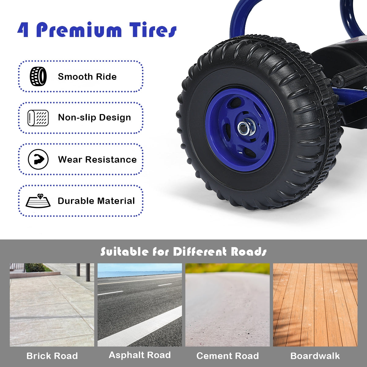 4 Wheel Pedal Powered Ride On with Adjustable Seat-BlueÂ