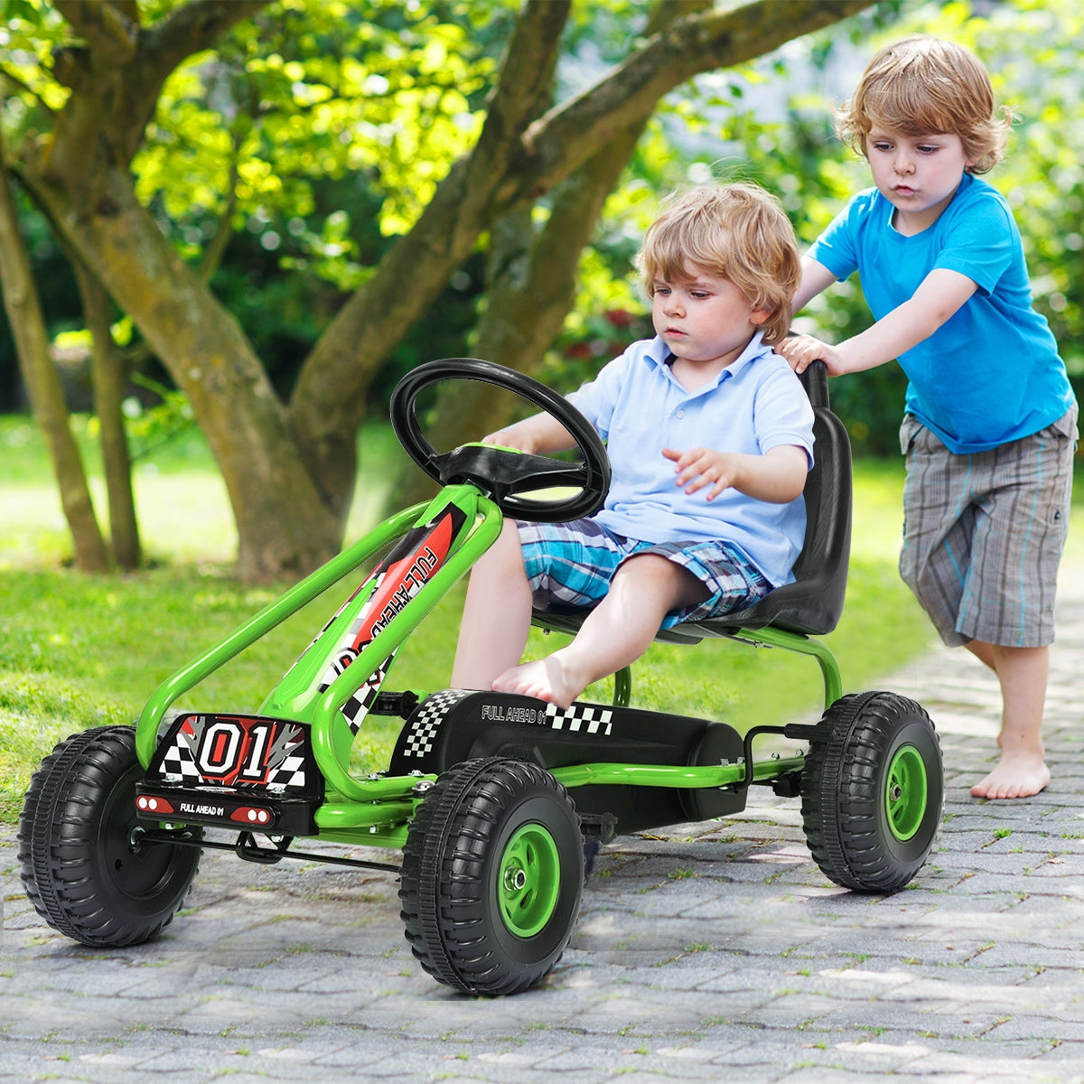4 Wheel Pedal Powered Ride On with Adjustable Seat-GreenÂ