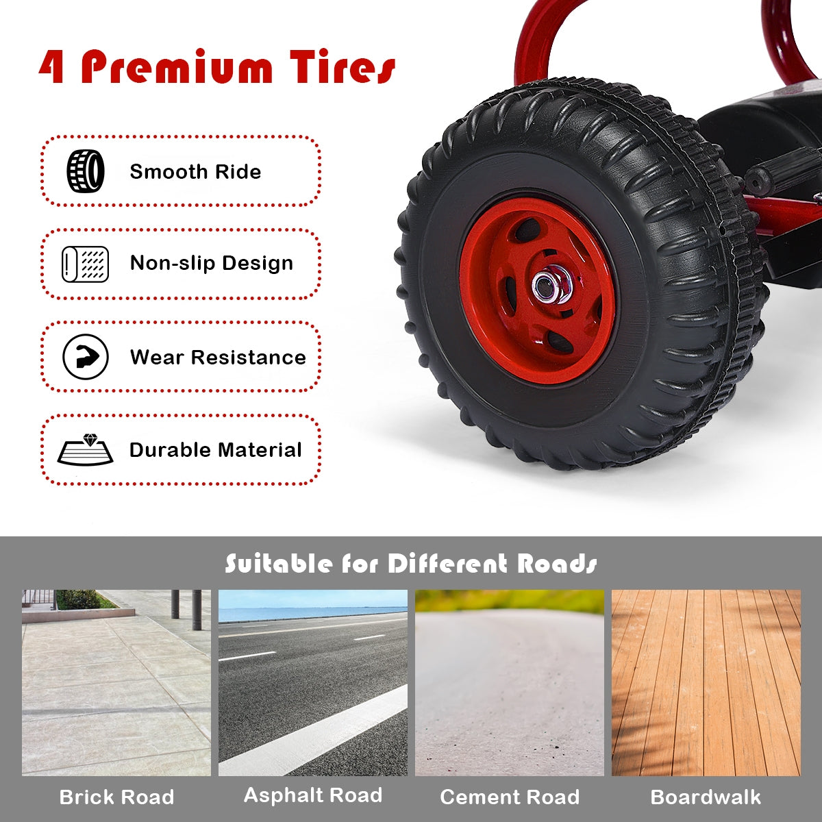 4 Wheel Pedal Powered Ride On with Adjustable Seat-RedÂ