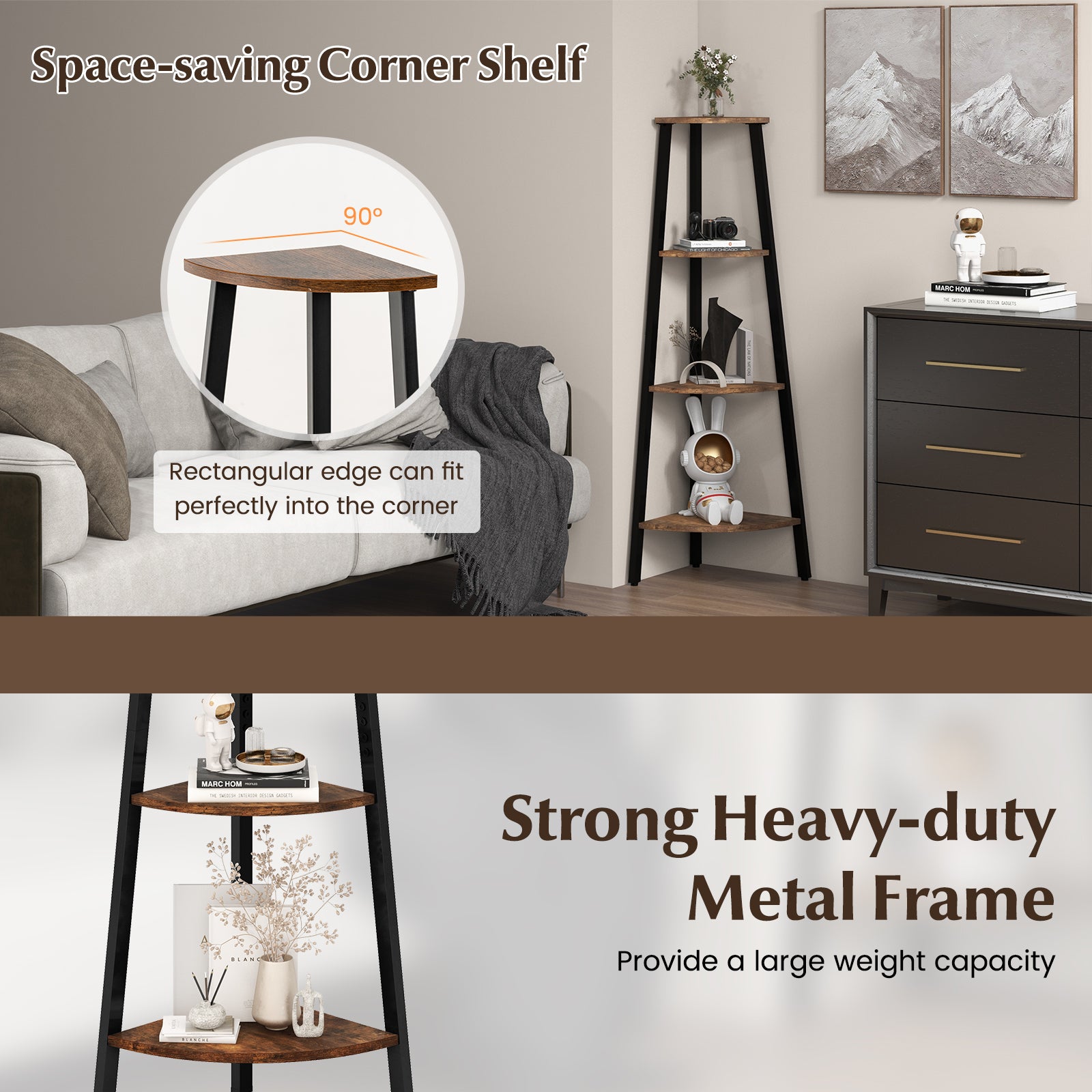 4-Tier Industrial Corner Ladder Shelf Display Rack for Home Office