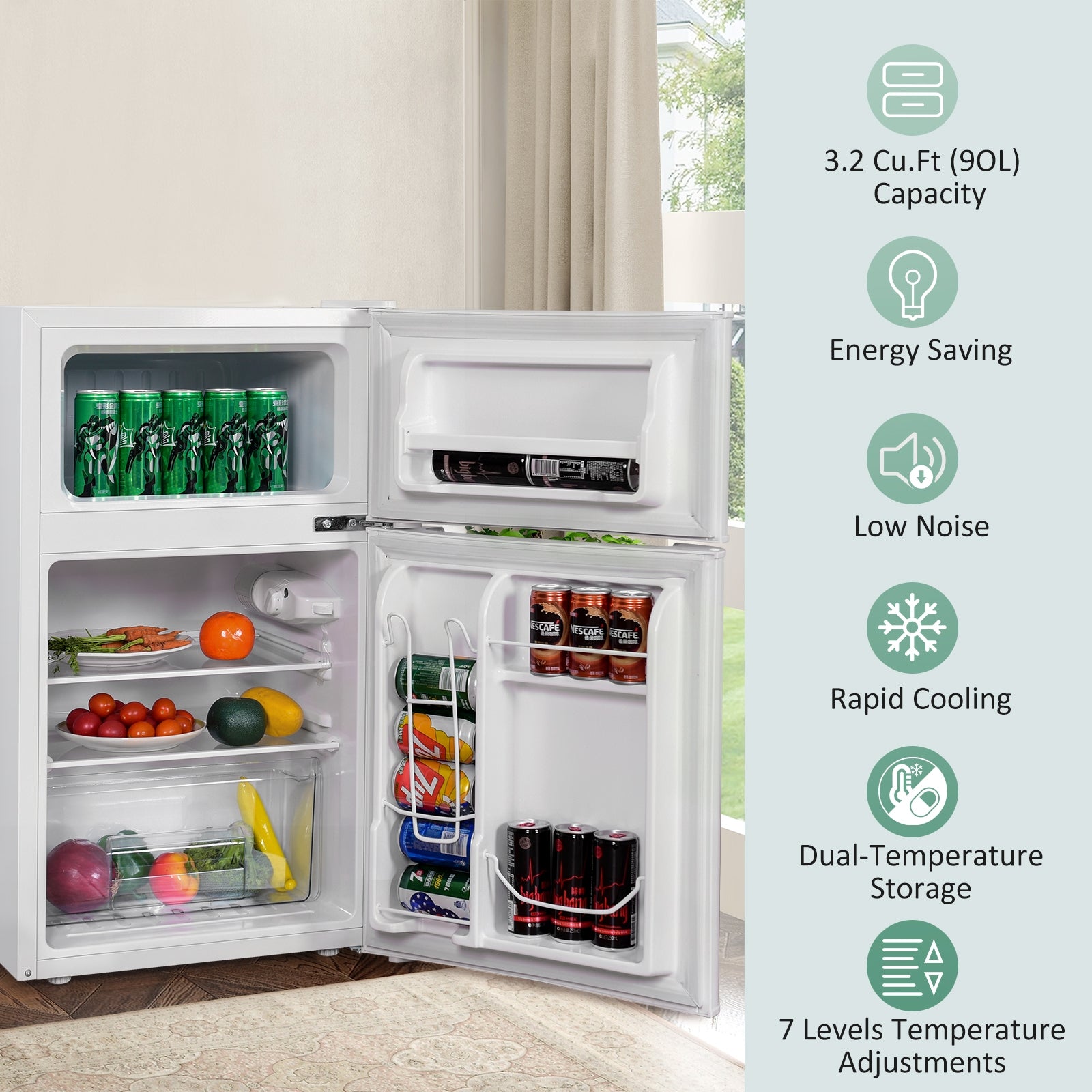 3.2 cu ft. Compact Stainless Steel Refrigerator-WhiteÂ