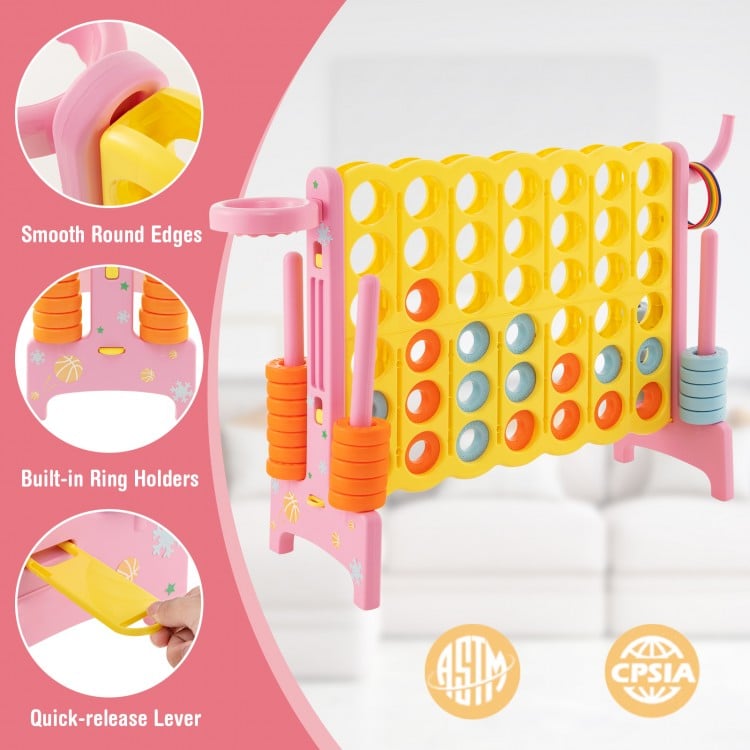 4-in-a-Row Connect Game with Basketball Hoop and Toss Ring-Pink