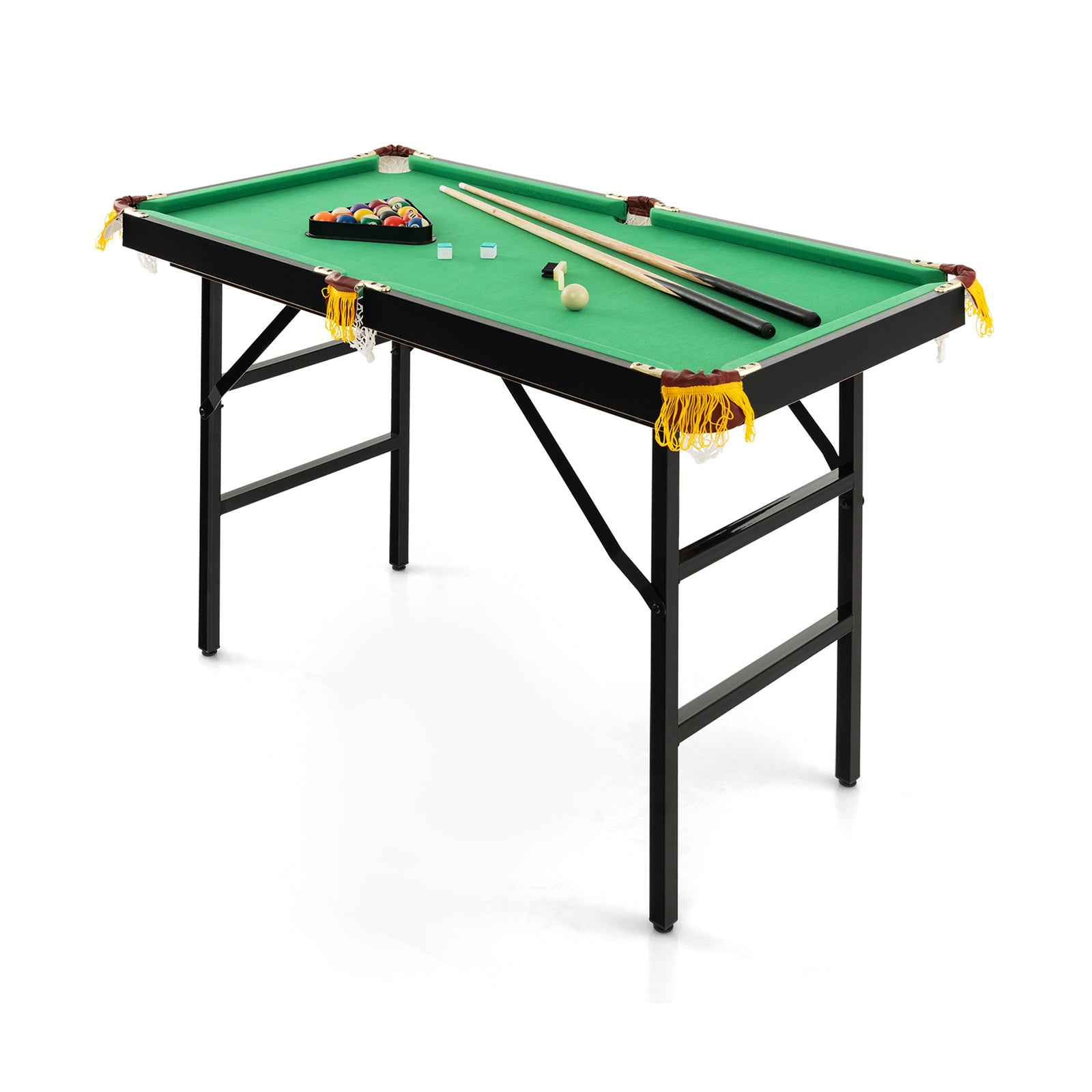 47 Inch Folding Billiard Table with Cues and Brush Chalk -GreenÂ