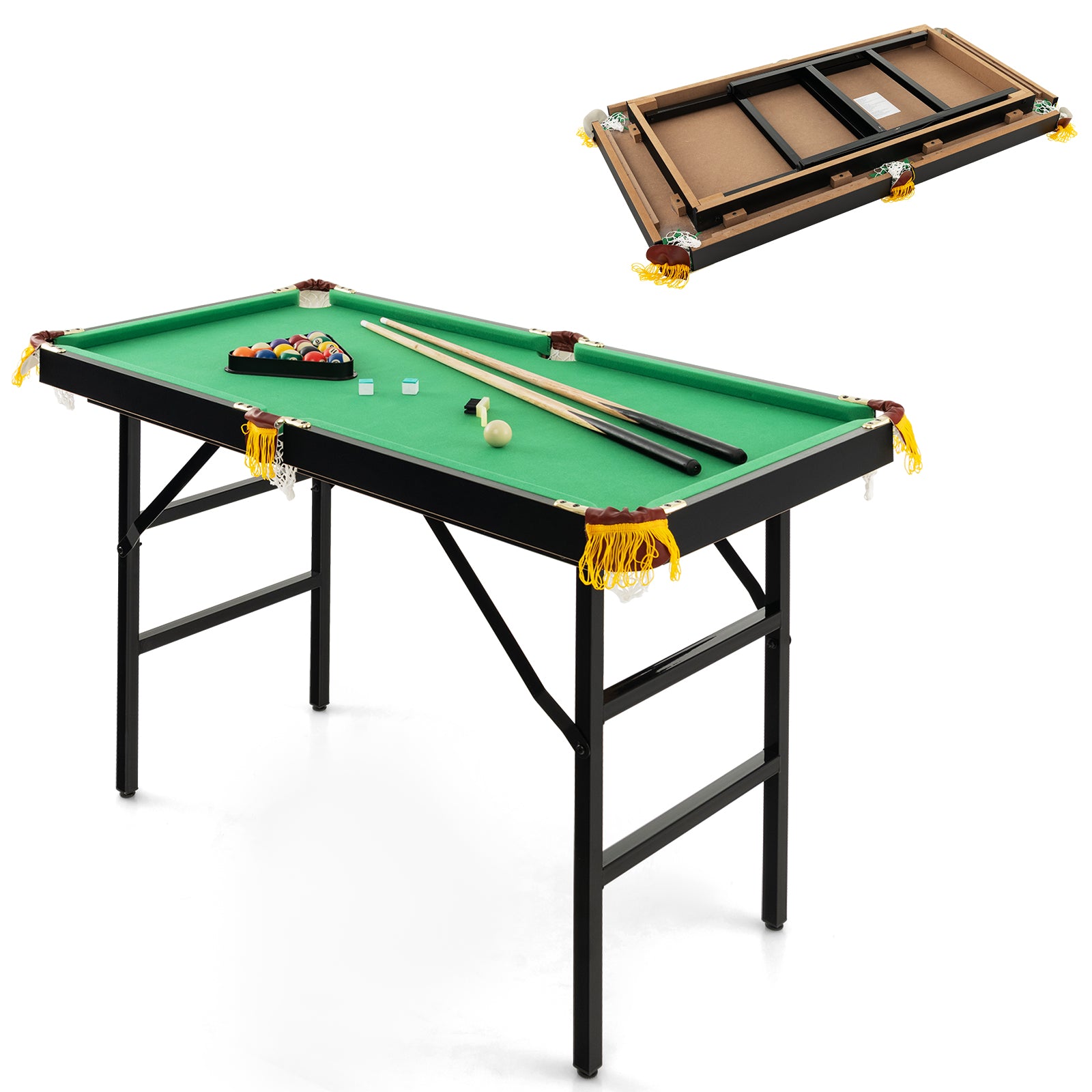 47 Inch Folding Billiard Table with Cues and Brush Chalk -GreenÂ