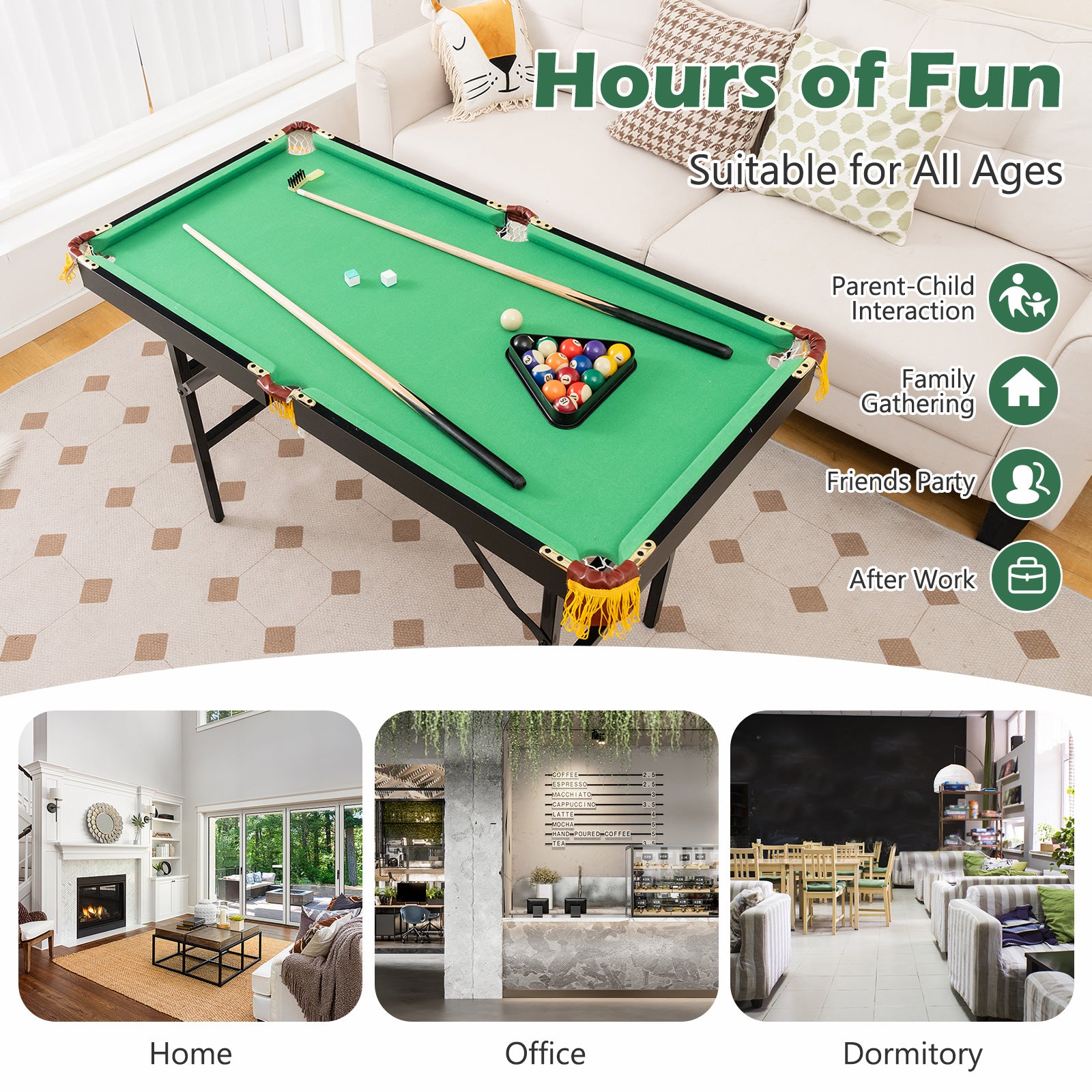 47 Inch Folding Billiard Table with Cues and Brush Chalk -GreenÂ
