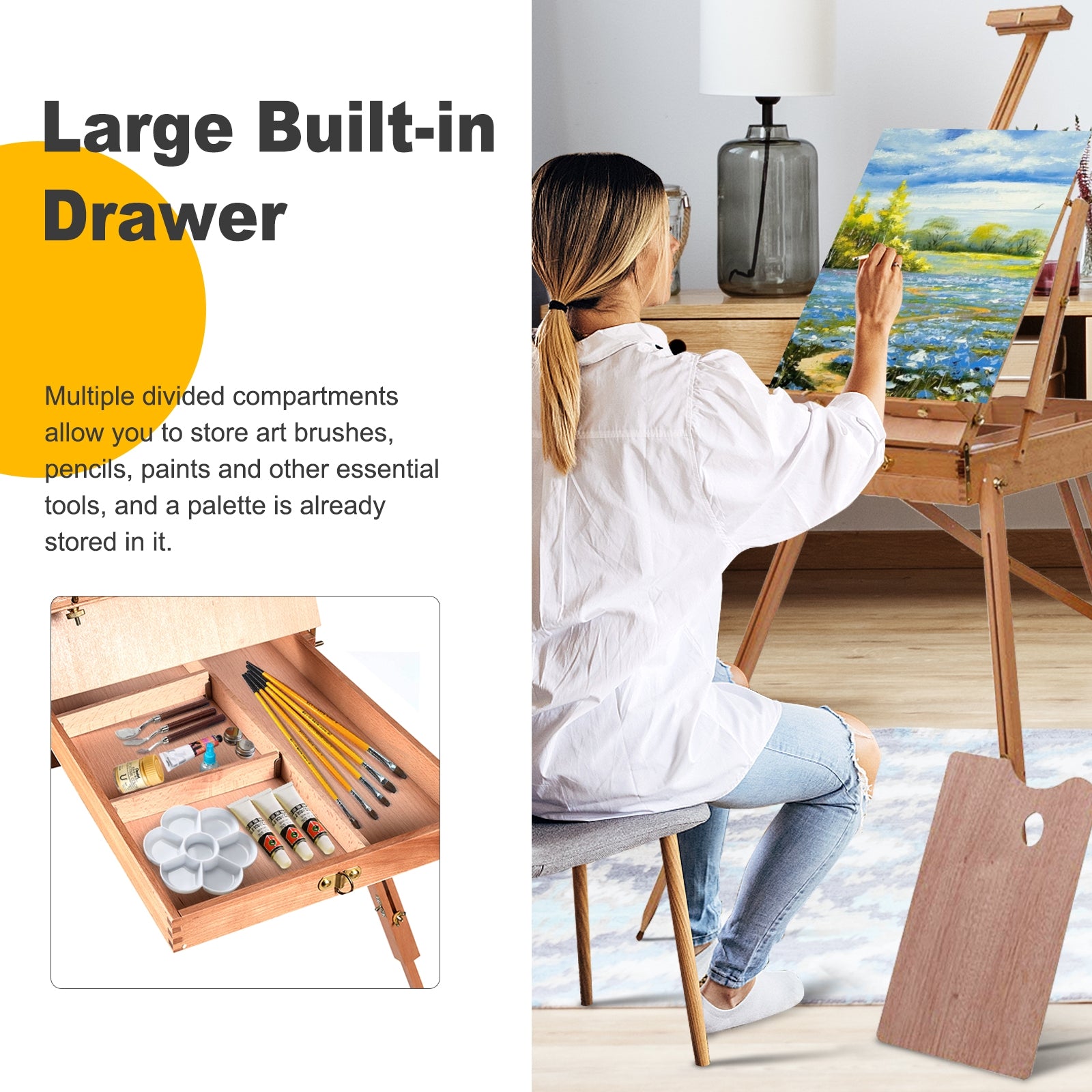 Tripod Folding French Wooden Easel with Sketch BoxÂ