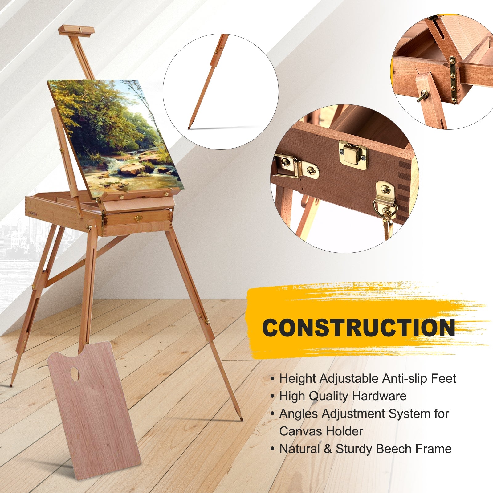 Tripod Folding French Wooden Easel with Sketch BoxÂ