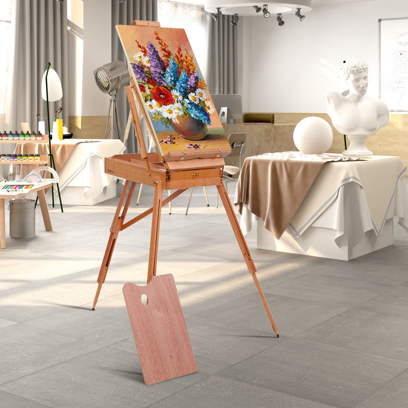 Tripod Folding French Wooden Easel with Sketch BoxÂ