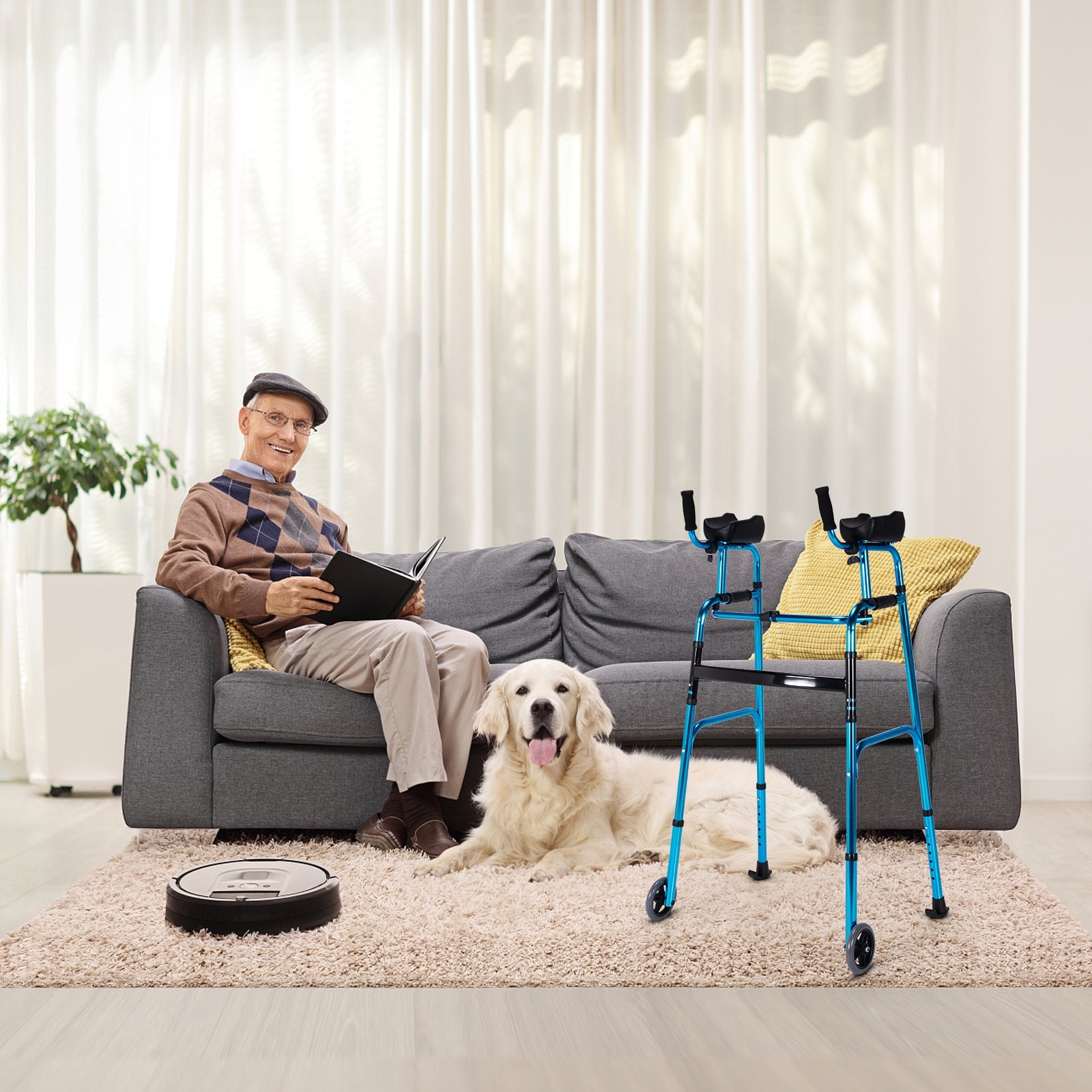 Folding Adjustable Aluminum Wheel Walking Frame-NavyÂ