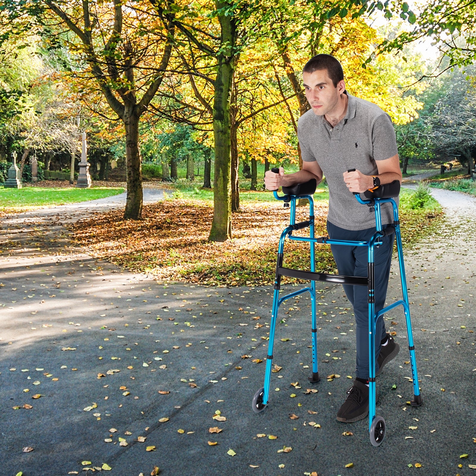 Folding Adjustable Aluminum Wheel Walking Frame-NavyÂ