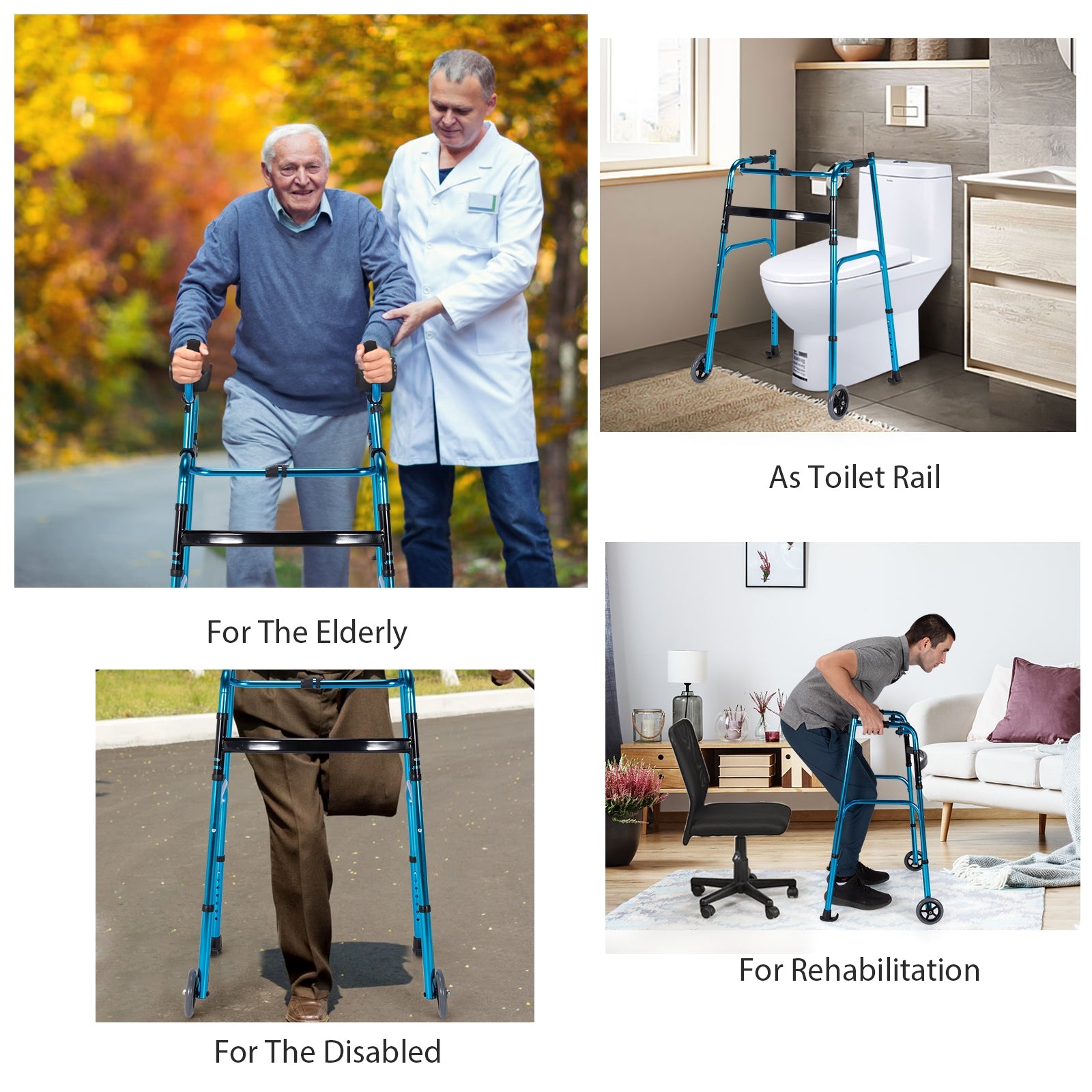Folding Adjustable Aluminum Wheel Walking Frame-NavyÂ