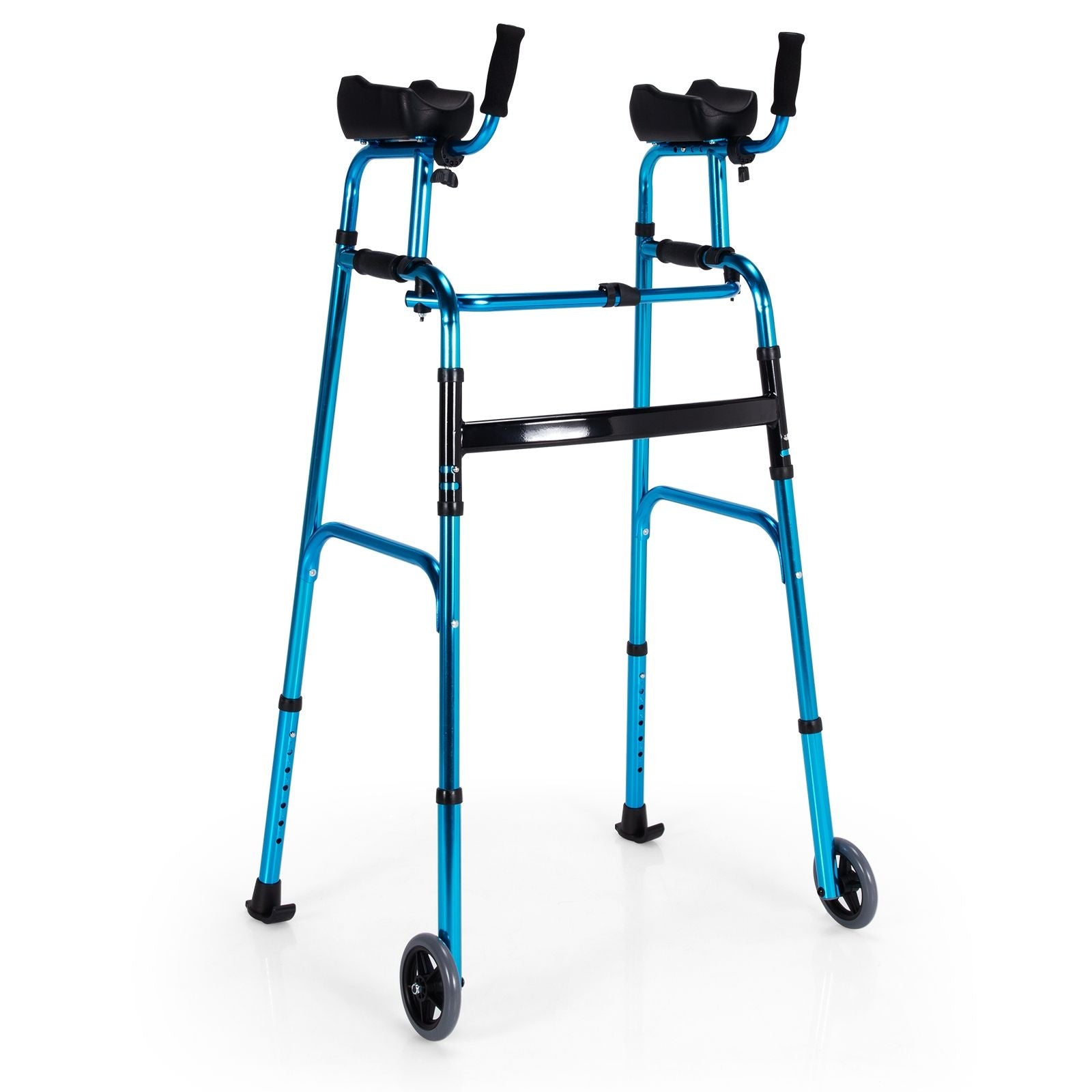 Folding Adjustable Aluminum Wheel Walking Frame-NavyÂ