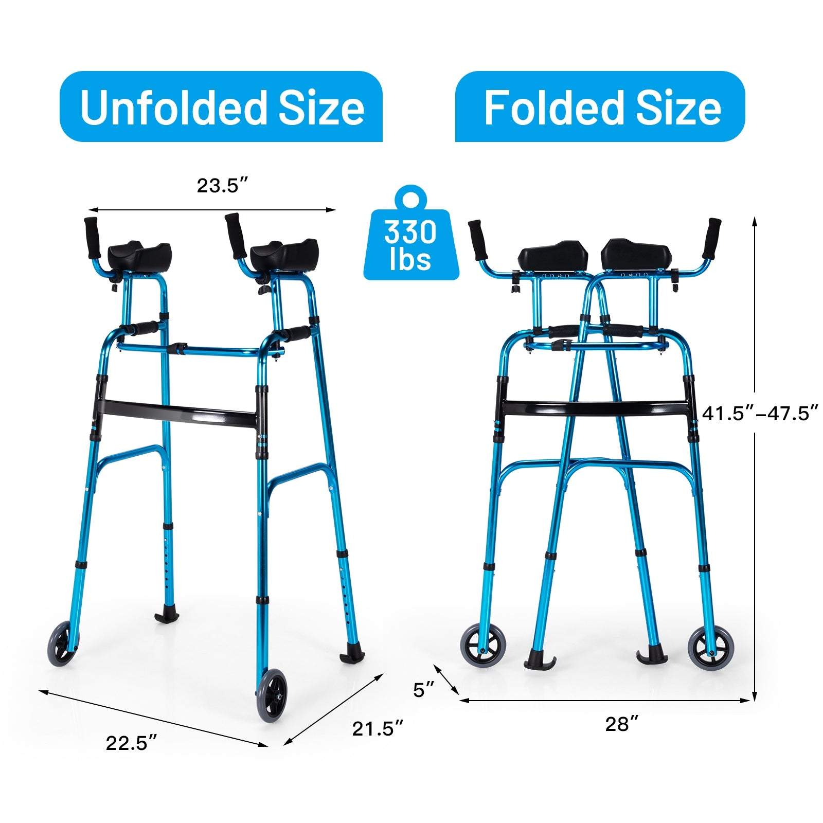 Folding Adjustable Aluminum Wheel Walking Frame-NavyÂ