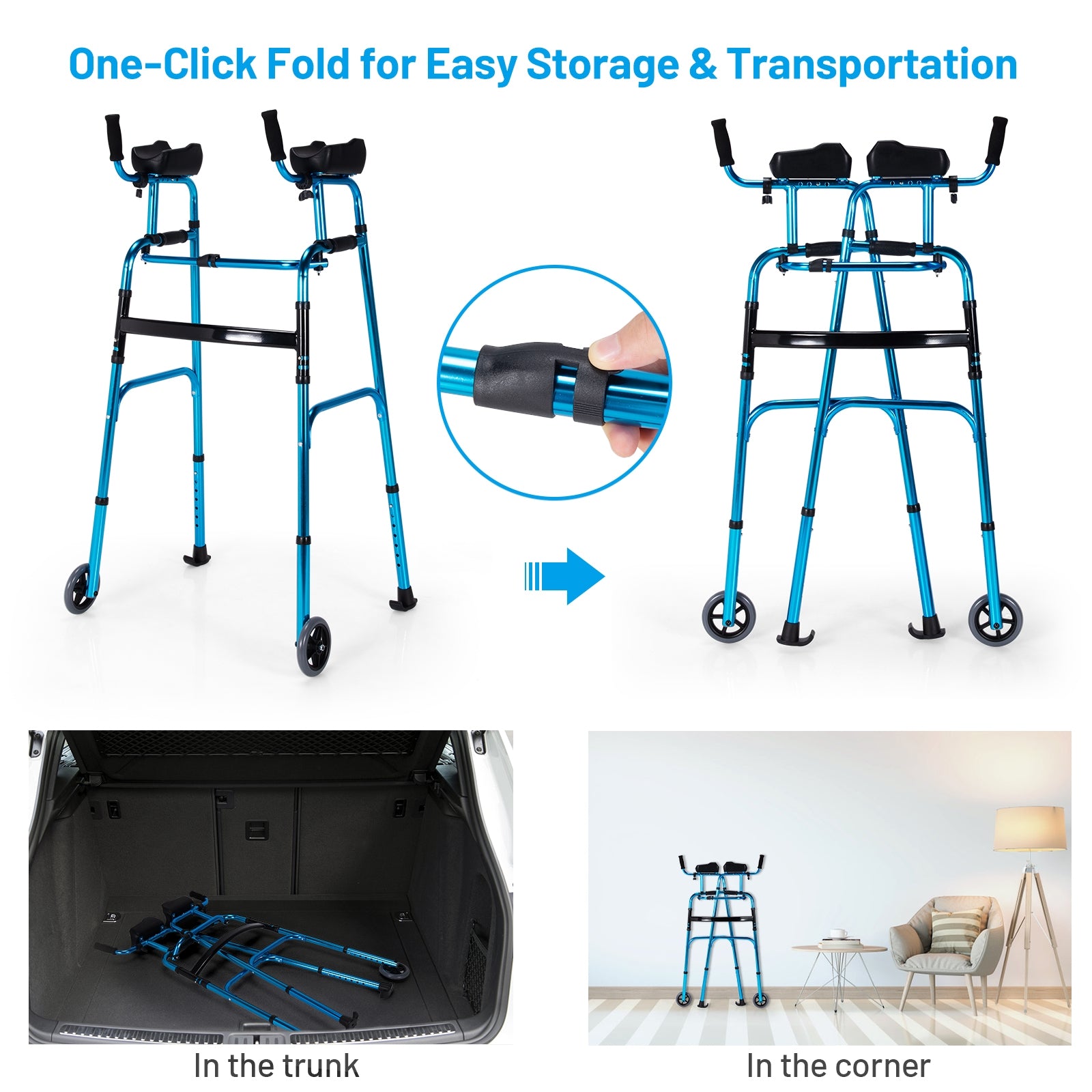 Folding Adjustable Aluminum Wheel Walking Frame-NavyÂ