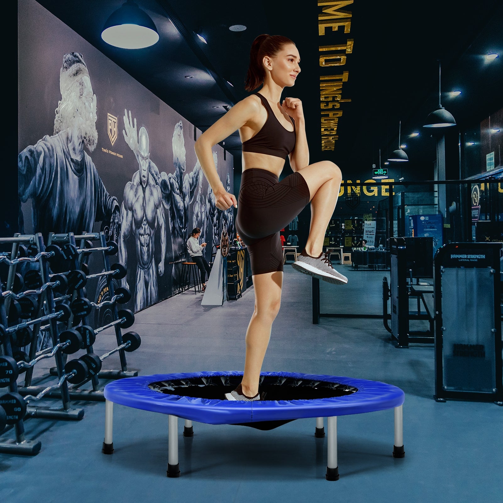38 Inch Mini Folding Trampoline Portable Leisure Fitness Backboard-BlueÂ