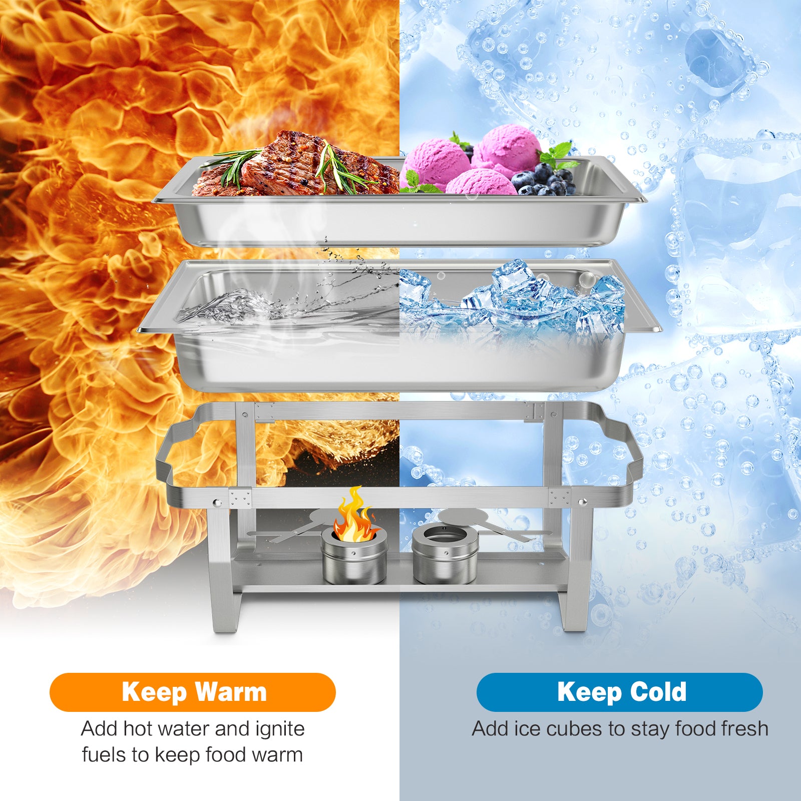 2 Packs Chafing 9 Quart Stainless Rectangular Chafer BuffetÂ