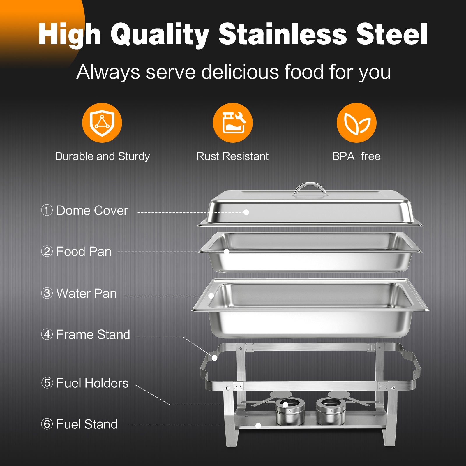 2 Packs Chafing 9 Quart Stainless Rectangular Chafer BuffetÂ