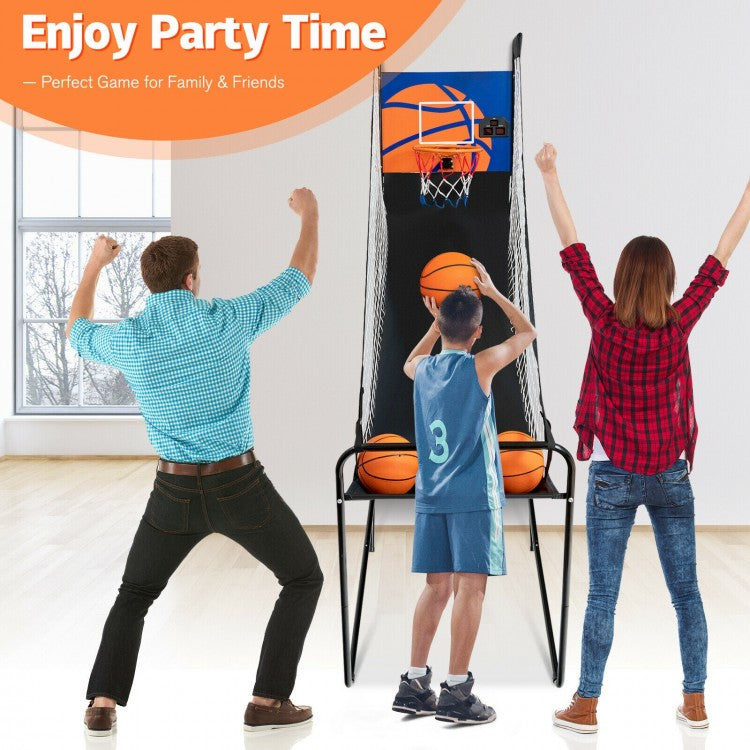 Foldable Single Shot Basketball Arcade Game | Electronic Scoring Basketball Hoop with 3 Basketballs & Pump