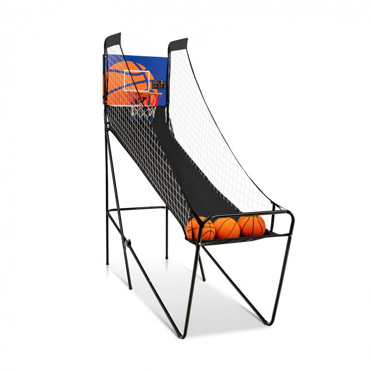 Foldable Single Shot Basketball Arcade Game | Electronic Scoring Basketball Hoop with 3 Basketballs & Pump