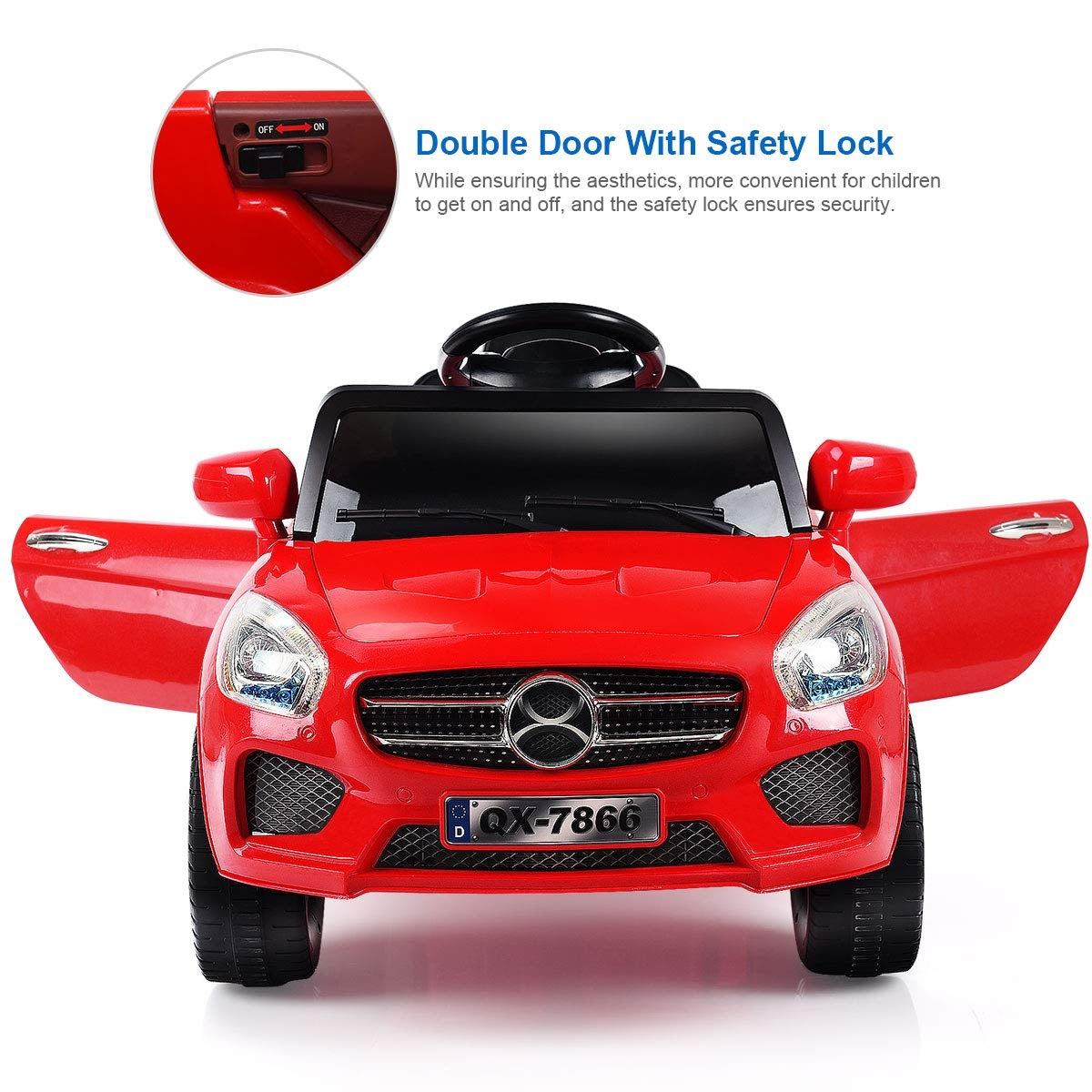 6 V Kids Ride on Car w/ RC + LED Lights + MP3- RedÂ